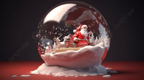 Christmas Snow Globe With Santa Background, 3d Illustration Of Santa Claus With Sleigh In Snow ...