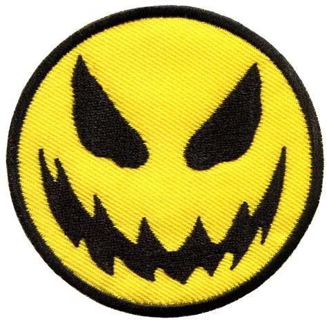 Evil smiley face smile boho 70's retro fun applique iron-on patch G-28