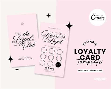 Pink Loyalty Card Template Canva Editable Customer Punch Card