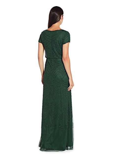 Adrianna Papell Women S Short Sleeve Blouson Beaded Gown