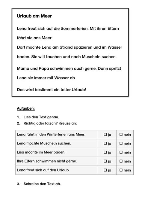 Arbeitsblatt Abschreibtext Urlaub Am Meer Sommer Differenziert