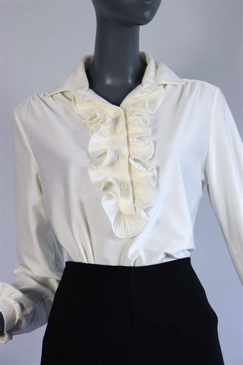 S Ruffle Ascot Blouse S Victorian Top Cream White Tuxedo Etsy