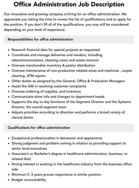 Office Administration Job Description Velvet Jobs