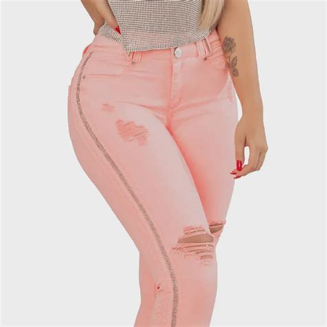 Calça Feminina Rosa Pit Bull Jeans 36629 Pitbull Cintura Alta Submarino