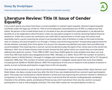 Literature Review Title IX Issue Of Gender Equality Essay Example