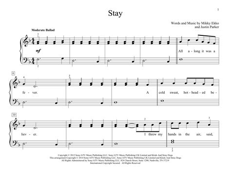 Stay by Rihanna Sheet Music for Educational Piano at Sheet Music Direct