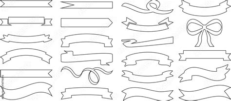 Banners Ribbons Outline In Various Shapes Ribbon Vector Illustration