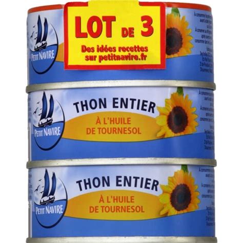 Thon Entier Huile De Tournesol PETIT NAVIRE Les 3 Boites De 112 G Net