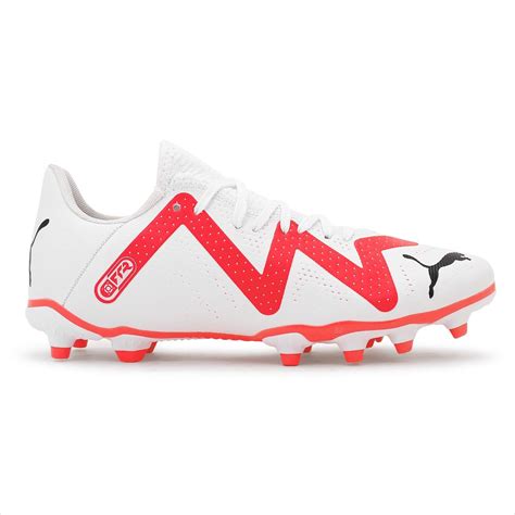 Chuteira Campo Puma Future Play FG/AG Masculina Branco / Coral