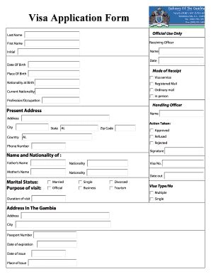 Fillable Online Visa Application Form Sameday Passport Visa Fax