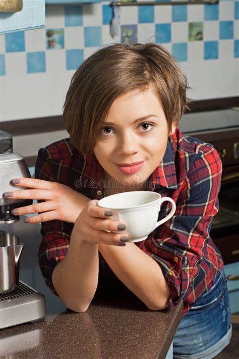 Brunette Girl Kitchen Stock Image Image Of American 33330139