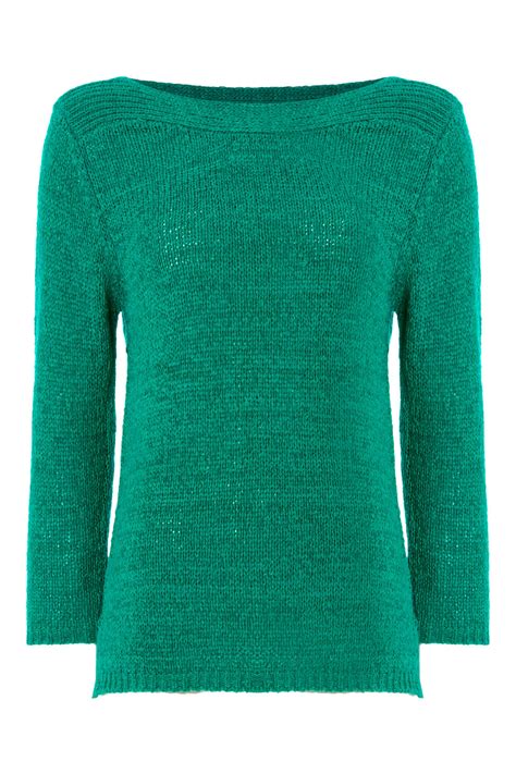 Textured Slash Neck Jumper In Green Roman Originals Uk