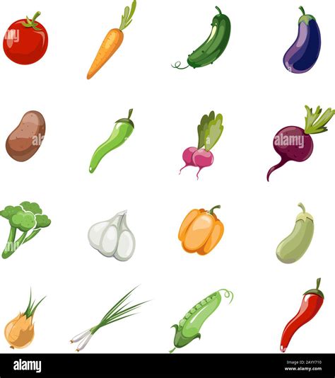 Vector De Las Verduras De Dibujos Animados Conjunto De Iconos De