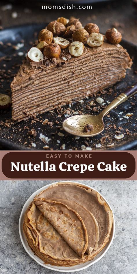 Nutella Crepe Cake With Chocolate Frosting And Nuts On Top