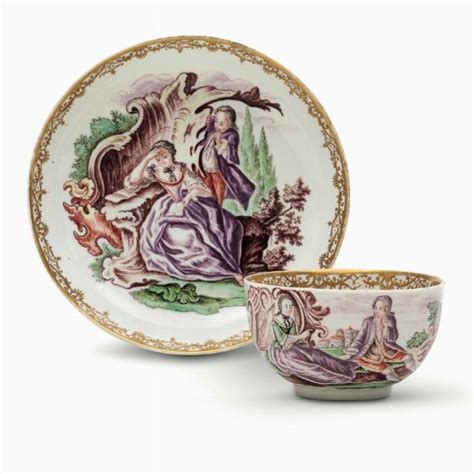 Tazza Con Piattino Meissen Circa Porcellana Decorazione Di