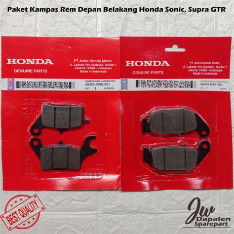 Paket Kampas Rem Dispad Depan Belakang Sonic 150 Supra GTR 150 KWB