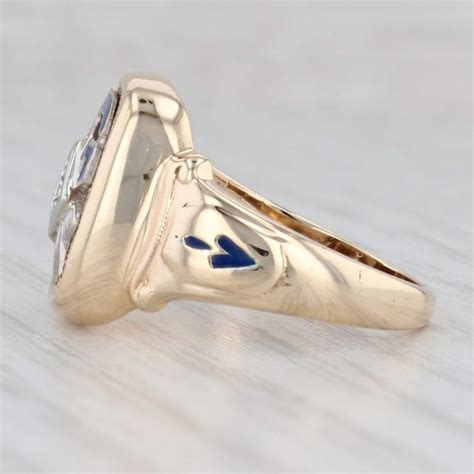 Diamond Masonic Signet Ring K Yellow Gold Enamel Bl Gem