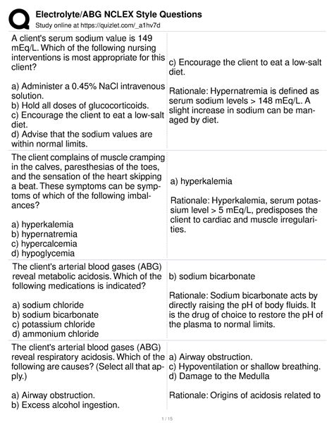 Electrolyte ABG Nclex Style Questions - Study online at quizlet/_a1hv7d