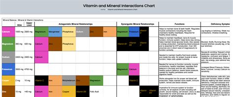 Vitamins & Minerals Interactions Chart - Mineral Balance