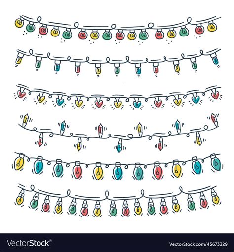 Christmas lights collection handdrawn cute Vector Image