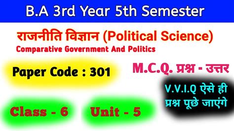 B A 3rd Year 5th Semester Political Science POL 301 Important MCQ In