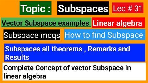 Subspaces Linear Algebra Subspaces Of Vector Spaces Theorems On Subspace Linear Algebra Youtube