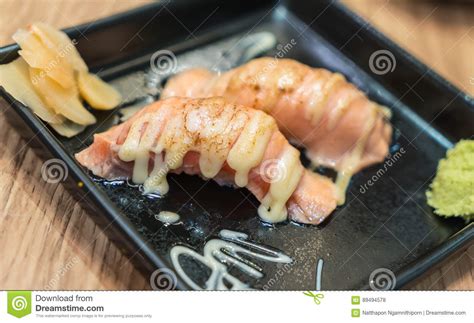 Salmon Burned Mayo Nigiri Stock Photo Image Of Nigiri