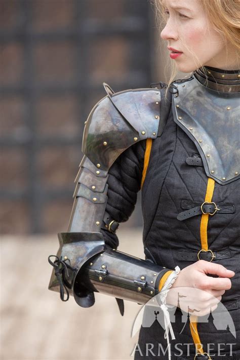 Gorget And Arms With Pauldrons Blackened Spring Steel Set “dark Star” Female Armor Pauldron