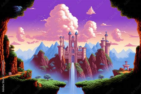 Nostalgic Bit Pixelart Platformer Game Background Landscape