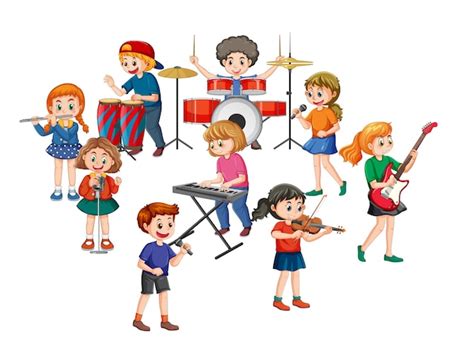 Dibujos Animados De Ni Os De Banda De M Sica Vector Gratis