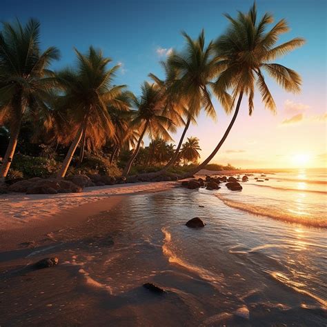 Premium AI Image Beach Sunset Tropic Island Exotic Background