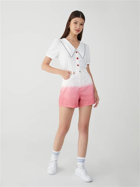 Acid Wash High Waisted Shorts Pink Pomelo Fashion