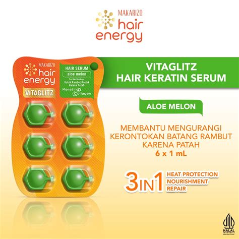 Jual Makarizo Hair Energy VITAGLITZ Hair Keratin Serum ALOE MELON 6 X 1