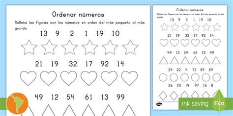 Ficha de actividad Ordenar números de menor a mayor