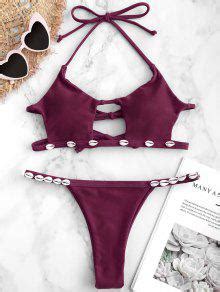 ZAFUL Shell Cutout Halter Bikini Set In MAROON ZAFUL 2024