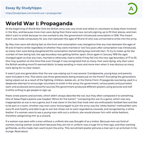 World War I Propaganda Essay Example