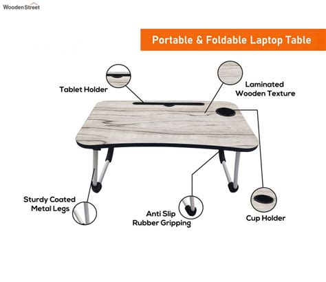 Buy Tud Portable Folding Laptop Table With Cup Holder Beige At