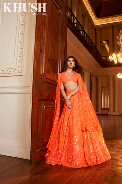 Neon Orange Sequin Lehenga Set Seema Gujral