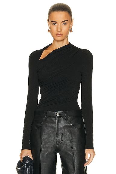 Enza Costa Angled Exposed Shoulder Long Sleeve Top In Black FWRD