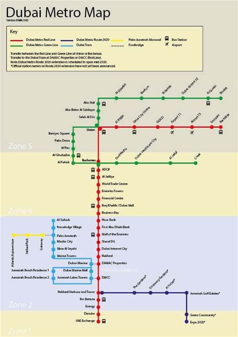 Dubai Metro Map Showing All Stations On The Red And Green Lines Click