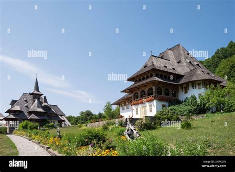 Romania Maramures Barsana Wooden Churches At Barsana Monastery Stock