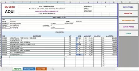 Planilha De Pedidos Cadastro De Produto E Clientes F Cil R Em