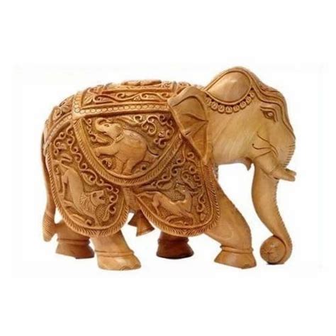 Murli Handicraft Dark Brown Light Brown Wooden Carved Elephant Statue