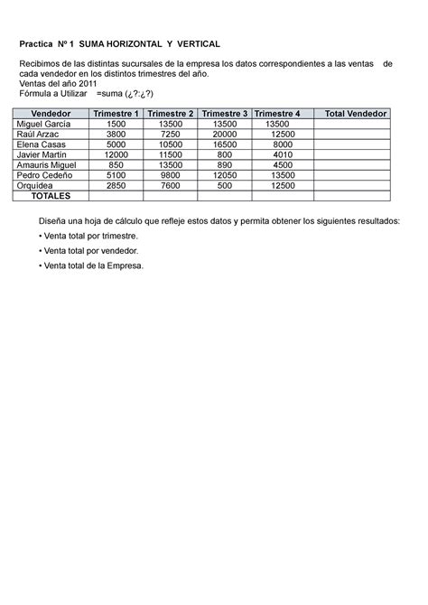 Copia De Ppractica N Excel Practica N Suma Horizontal Y