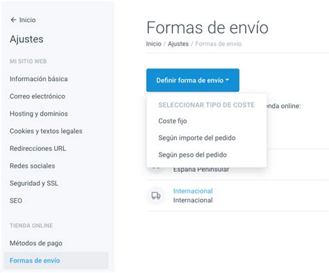 Configurar mis formas de envío AyudaPanel