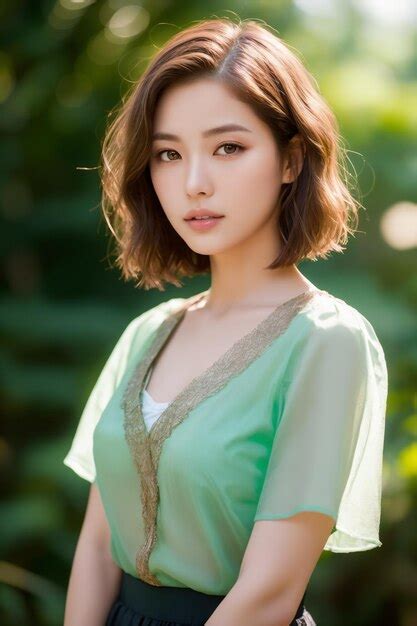 Premium Ai Image Portrait Of Beautiful Japanese Women With Short Bob Haircut With Beach Waves