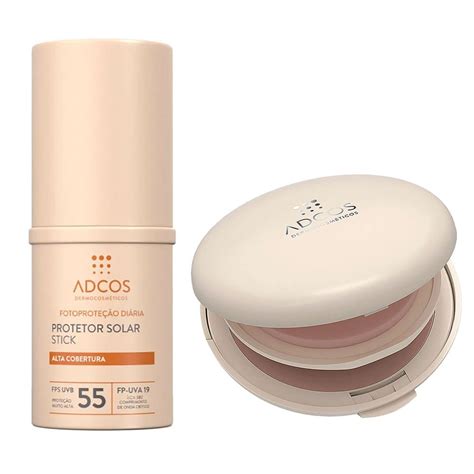 Adcos Dermocosméticos Kit Protetor Solar Pó Compacto Cor Nude Protetor Solar Stick Beige