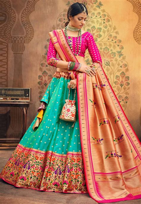 Turquoise Upada Silk Circular Lehenga Choli 20203G