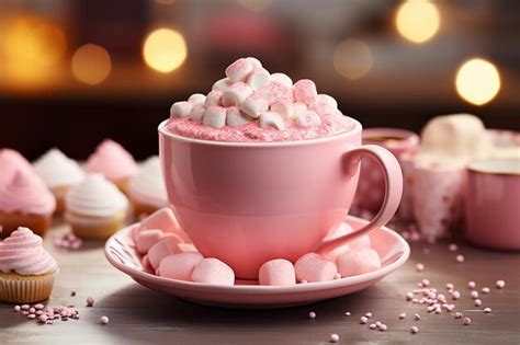 Premium AI Image Generative AI Image Of A Cup Of Hot Drink With Marshmallow Topping On Wooden