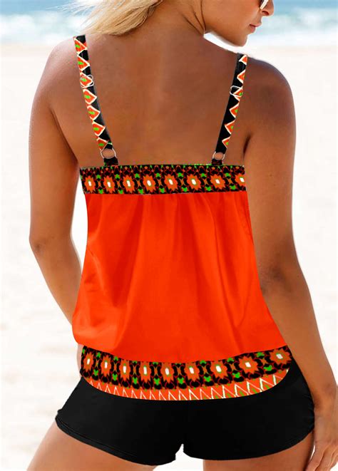 Bowknot Side Orange Tribal Print Tankini Top Usd 38 98